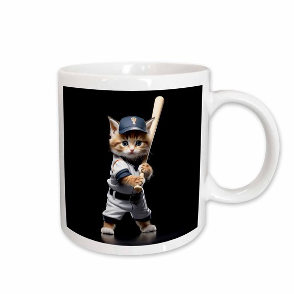 3drose, Kitten Dressed as a Baseball Player with a Bat, 15oz Mug