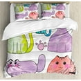 thumbnail image 1 of Kitten Duvet Cover Set King Size, Hand Drawn Colorful Cartoon Style Print Cute Domestic Cats Pets Paws in Watercolors, Decorative 3 Piece Bedding Set with 2 Pillow Shams, Multicolor, by Ambesonne, 1 of 3