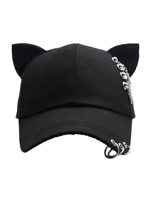 Women Modern Kitten Ears Baseball Hat with Metal Charm for Girls Women Versatile Kitten Ears Adjustable Hat Cats Ear