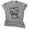 thumbnail image 1 of Kitten Eating Ramen T-shirt, Unisex Women's Men's Shirt, Cute Kitten Eating Ramen Noodles Funny Cat, Dark Heather Gray, X-Small, 1 of 6