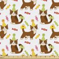 thumbnail image 1 of Ambesonne Kitten Fabric by the Yard Upholstery, Cat in a Party Hat and Candy, 2 Yards, White and Multicolor, 1 of 4
