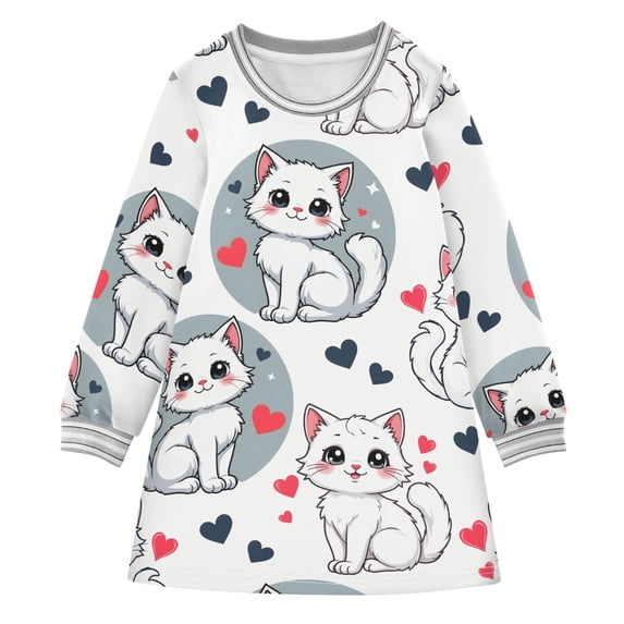 Kitten Heart Girls'long-sleeved dress Thickened A-dress Warm Dress Basic Shirt Party Dresses