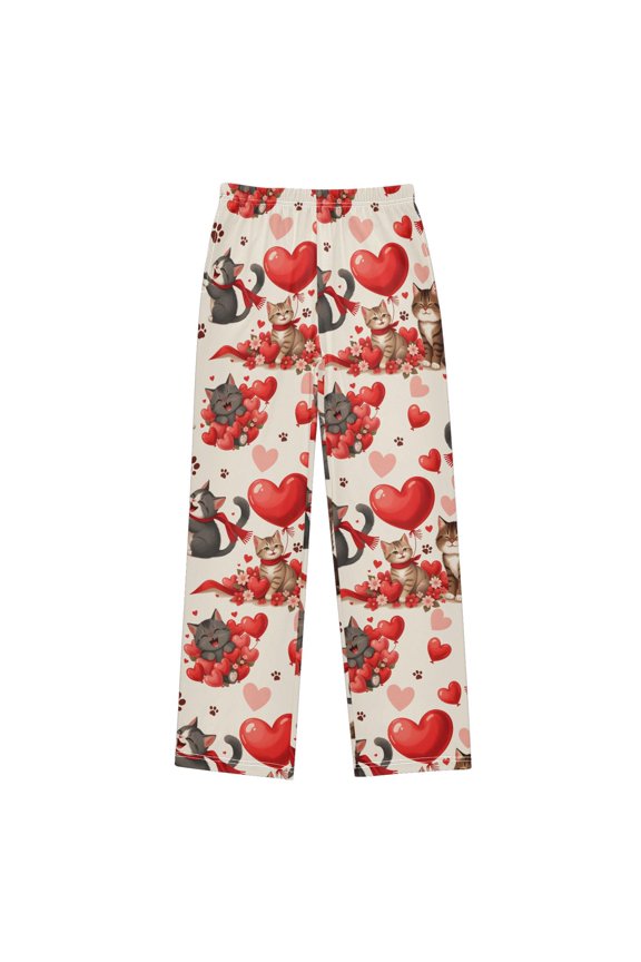 Kitten Heart Pattern Pajama Pants Soft and Lightweight Elastic Waistband Pajama Pants