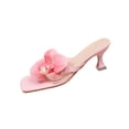 thumbnail image 1 of Kitten Heel Sandal with Flower Open Toe Summer Beach Sandals Square Open Toe Low Kitty Heeled Sandal Wedding Shoes, 1 of 9