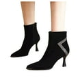 thumbnail image 1 of Kitten Heels Ankle Boots for Women Fashion Suede Glitter Rhinestone Pointed Toe Zipper Dress Booties, 1 of 7