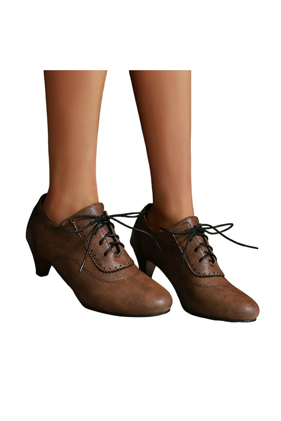 Kitten Heels Combat Dress Boots for Women Retro Winter Fall Leather Round Toe Short Ankle Booties Vintage Oxfords Shoes