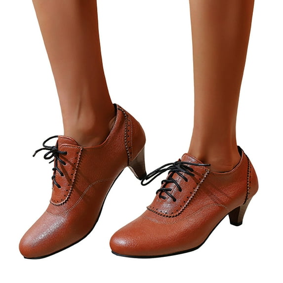Kitten Heels Combat Dress Boots for Women Retro Winter Fall Leather Round Toe Short Ankle Booties Vintage Oxfords Shoes