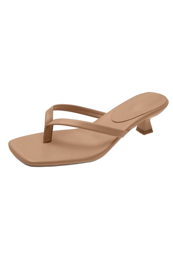 Kitten Heels for Women, Heels for Women Dressy, Y2k Heels, Flip Flop Heels, Thong Heels, Women's Kitten Heels Sandals Square Open Toe Flip Flop Heels 1.8-2 Inch Heeled Sandals for Women, Khaki 6