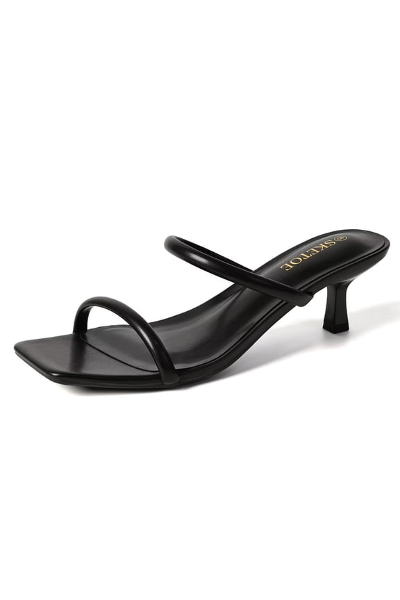 Kitten Heels for Women Comfortable Two-Strap Open Toe Sandals Square Toe Heels