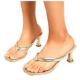 thumbnail image 1 of Kitten Heels for Women Heeled Sandals Square Open Toe Flip Flops Lightweight Slip on Backless Summer Dress Shoes Gold Size 6, 1 of 7
