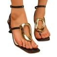 thumbnail image 1 of Kitten Heels for Women Open Square Toe Fashion Metal T-Strap Slingback Sandals Casual Dress Ankle Strap Pumps Shoes Black Size 7, 1 of 7