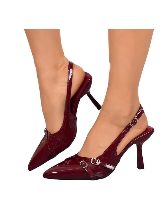 Kitten Heels for Women Pointed Toe Pumps Leather Slingback Heels Dress Shoes for Dating Party Working Casual Solid Color High Heels Shoes