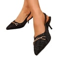 thumbnail image 1 of Kitten Heels for Women Trendy Metal Chain Pointed Closed Toe Slingback Sandals Elegant Party Prom Dress Shoes Black Size 7.5, 1 of 7