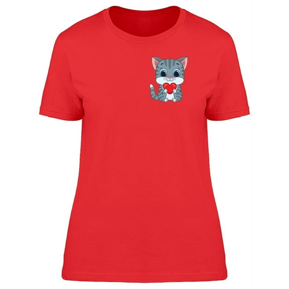 Kitten Holding Tiny Heart T-Shirt Women -Image by Shutterstock, Female Small