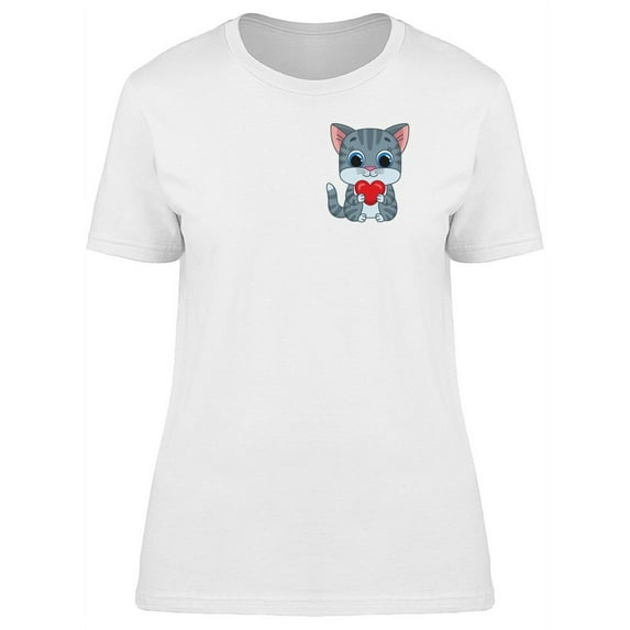 Kitten Holding Tiny Heart T-Shirt Women -Image by Shutterstock, Female x-Large