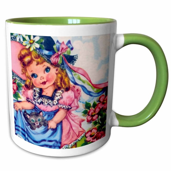 3drose, Kitten in Her Skirts, 11oz Two-tone Green Mug