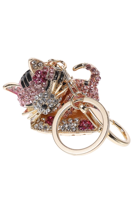 BESTYASH Rhinestone Lady Keychain Pink Key Chain Bag Pendant 1Set for Gifting