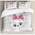 thumbnail image 1 of Kitten King Size Duvet Cover Set, Cute Cartoon Domestic White Cat Pink Cheeks Fluffy I Love My Pet Themed Print, Decorative 3 Piece Bedding Set with 2 Pillow Shams, Grey White Pink, by Ambesonne, 1 of 3