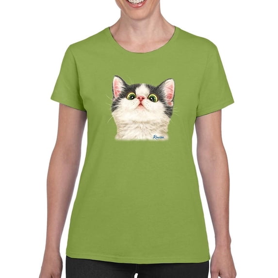 Kitten Looking Down T-Shirt Women -Kayomi Harai Designs, Female x-Large