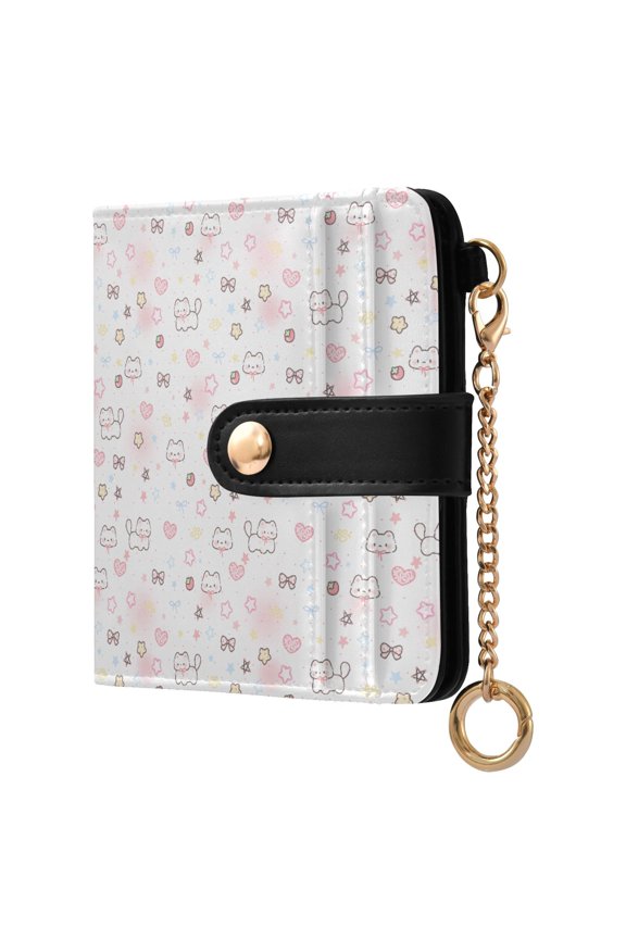 Kitten Love Small Wallet for Women RFID Blocking Bifold PU Leather Credit Card Holder with Zipper Coin Pocket Compact Cute Travel Purse Magnetic Snap 7 Card Slots