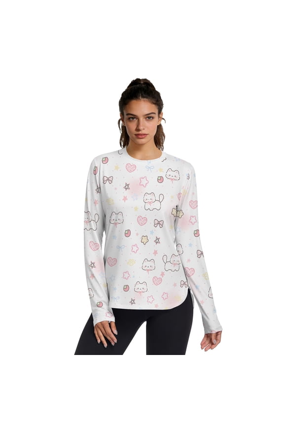Kitten Love Women UPF 50+ UV Shirts Long Sleeve with Thumb Holes Workout Sun Shirt Quick Dry Athletic Hiking Tops