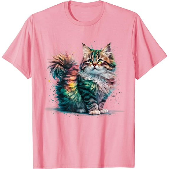 Kitten Maine Coon Persian Siberian Colourful Watercolour Cat Lover Unisex T-Shirt for Men Women Kids Toddler,Light Pink Color,Size 2XL