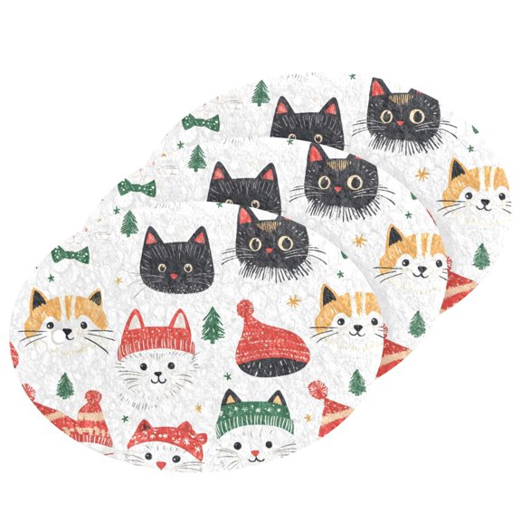 Kitten Pattern Cellulose Cleaning Sponge Set 3 Pack Compressed Kitchen Scrubber for Dishes