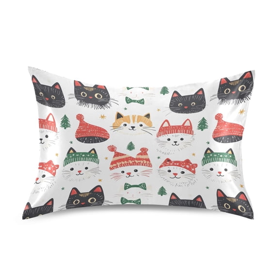 Kitten Pattern Pillowcase Standard Size 20''x26'' Satin Double-Sided Print Soft Wrinkle Resistant