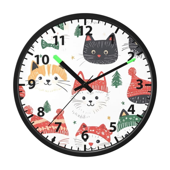 Kitten Pattern Wall Clock 12 Inch Voice Activated Night Light Silent Non Ticking