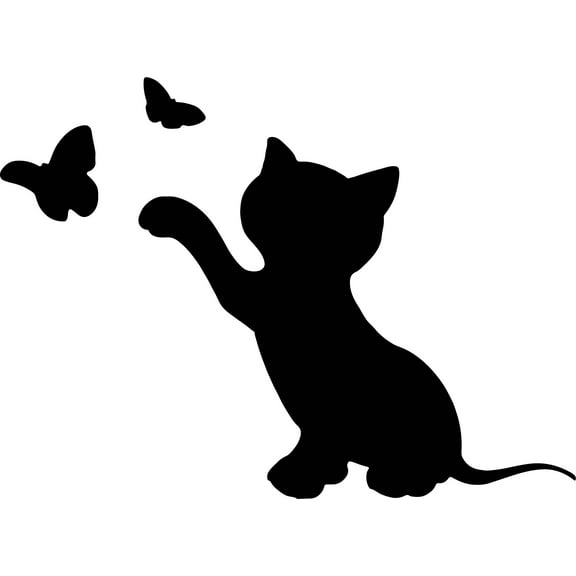 Kitten Playing With Butterflies Vinyl Decal Sticker|Cars Trucks Vans Walls Laptops Cups|Black|5.5 In|KCD865