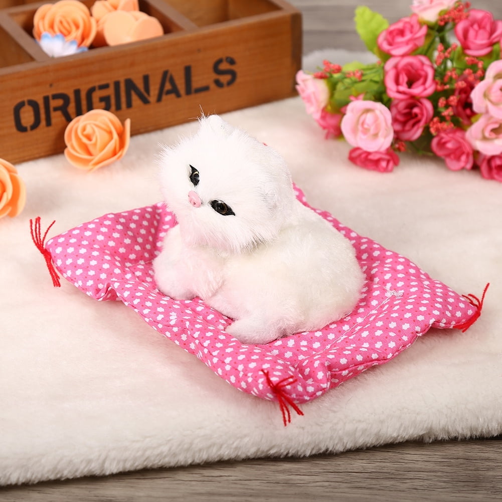 Kitten Plush Toy Kitten Sounding Toy Super Cute Mini Simulation Sounding Sitting Kittens Cats Plush Toys Doll Christmas Gift White