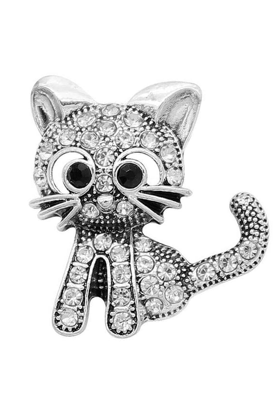 Snap Jewelry 18MM Kitten Ginger Charm with Silver Finish and Rhinestone Accents