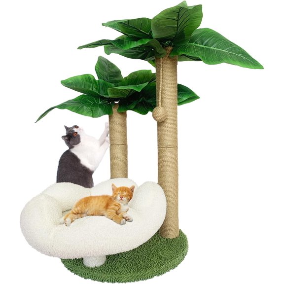 Kitten Scratching Post with Bed Cloud,Cute Natural Sisal Scratcher Post with Perch Platform Hanging Ball Palm Scratch Tree for Indoor Cats Claw Activity Center Integrated Claw Sharpening