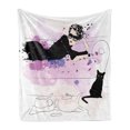thumbnail image 1 of Kitten Soft Flannel Fleece Blanket, Girl with Sunglasses Lying on Couch Cat in Home Theme with Stains Animals, Cozy Plush for Indoor and Outdoor Use, 50" x 60", Black Lilac Lavender, by Ambesonne, 1 of 5