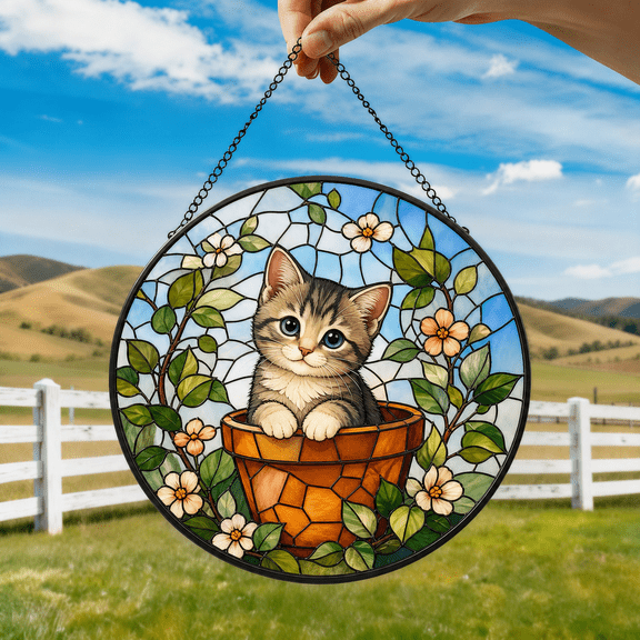 Kitten Stained Glass Suncatcher Window Hanging Acrylic Nursery Gift