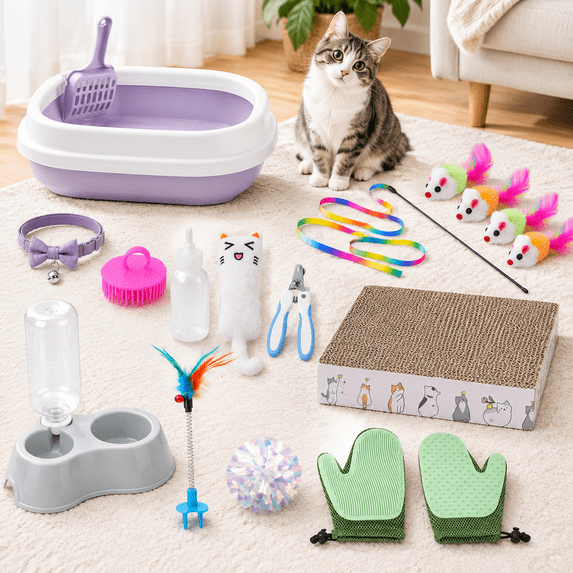 Kitten Starter Kit - 16 Cat Set Includes Litter Box