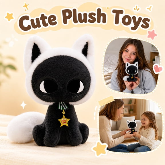 Kitten Stuffed Animal, Unique Black Body White Accent Fluffy Plush Cat, Cat Gifts for Cat Lovers That Fit Kids of All Ages, Perfect Holiday and Children's Party Present, Cozy Faux