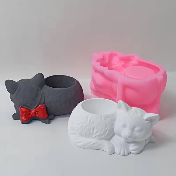 Kitten Succulent Planter Silicone Mold for Concrete Plaster Resin DIY Cat Shape
