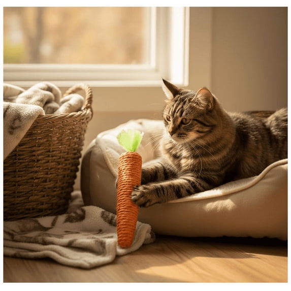 Kitten Teething Toys for Indoor Cats, Cat Chew Toy Natural Sisal Cat Teething Toys Orange Carrot Interactive Cats Kicker Toy Interactive Kitten Kicker for Indoor Kitty Exercise - 1Pc(S/3.35")