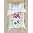 thumbnail image 1 of Kitten Twin Size Duvet Cover Set, Cute Cartoon Domestic White Cat Pink Cheeks Fluffy I Love My Pet Themed Print, Decorative 2 Piece Bedding Set with 1 Pillow Sham, Grey White Pink, by Ambesonne, 1 of 3