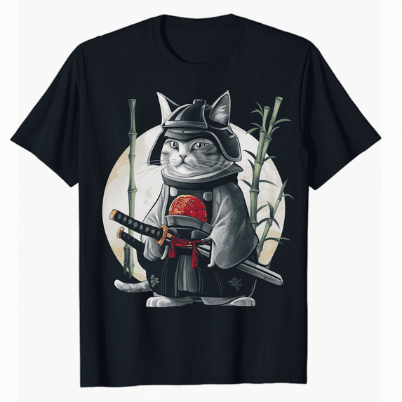 Kitten Warrior Japanese Samurai Cat Kawaii Ninja Cat Lover T-Shirt