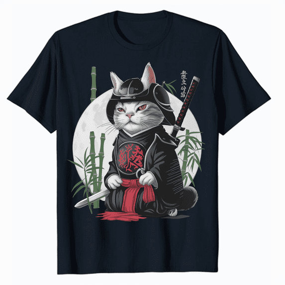Kitten Warrior Japanese Samurai Cat Kawaii Ninja Cat Tattoo T-Shirt