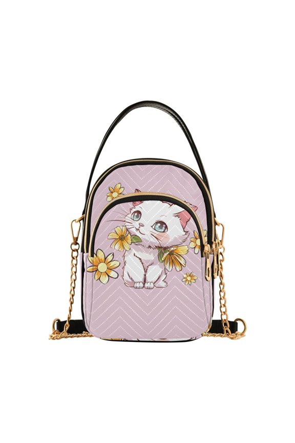 Kitten Yellow Flower Women's Crossbody Handbags Leather Crossbody Bags Fanny Pack Chest Bag for Travel