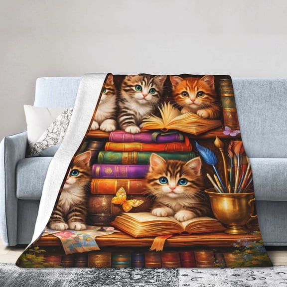 Kitten cat Blanket Gift Cozy Soft Home Decor Book Themed Throw Blanket for Cat Lovers and 50x40