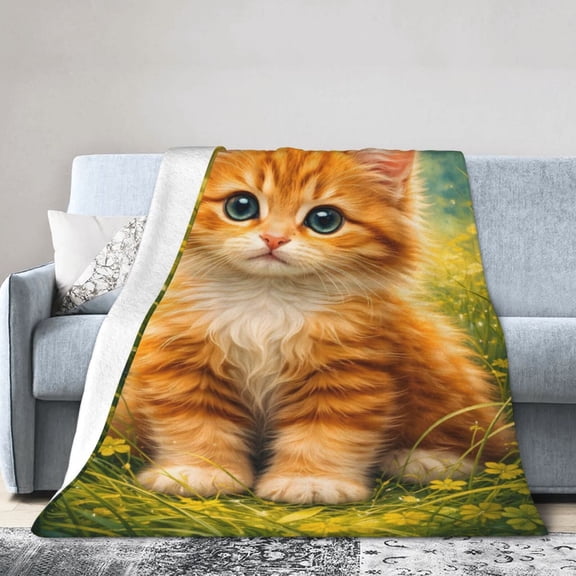 Kitten cat Blanket Gift for Home Decor Soft Throw Blanket with Floral Design 50x40