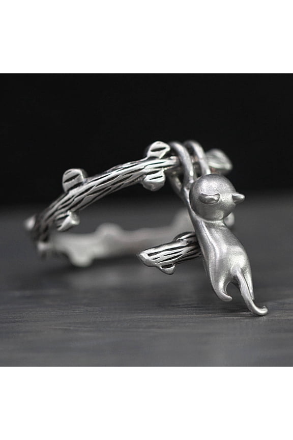 Womens Copper Ring Kitten Climbing Branch Design Animal Zodiac Ring Plated Fashion Jewelry Gift for Her Elegant Ring Statement Ring Unique Design Ring