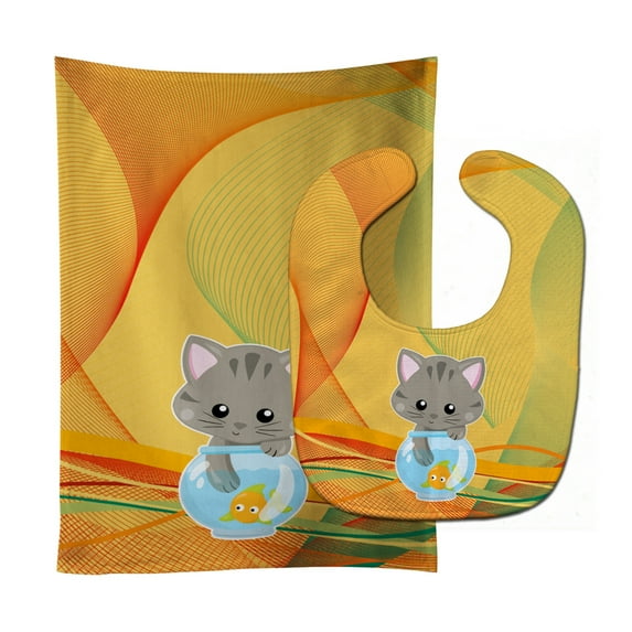 Kitten in the Fish Bowl Baby Bib and Burp Cloth