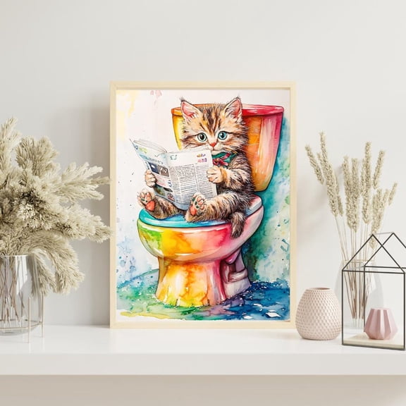 Kitten on Tet Print Bathroom Cat Art Poster Decor Wall Art Wall Decor, Stretched Canvas Size 8x12 F03.1.22l380