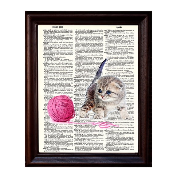 Kitten with Yarn - Dictionary Art Print Printed On Authentic Vintage Dictionary Book Page - 8 x 10.5