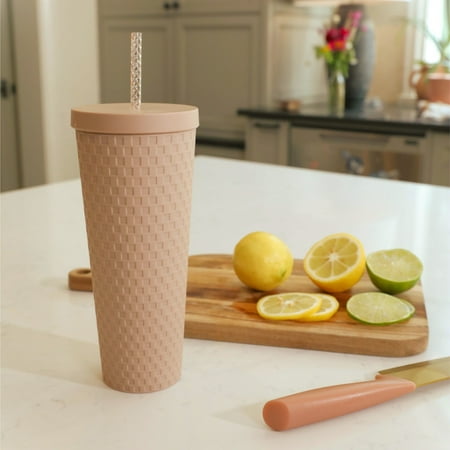 Kittenish by Jessie James Decker 4-Piece 26-Ounce Acrylic Textured Tumbler Set, Matte Mauve